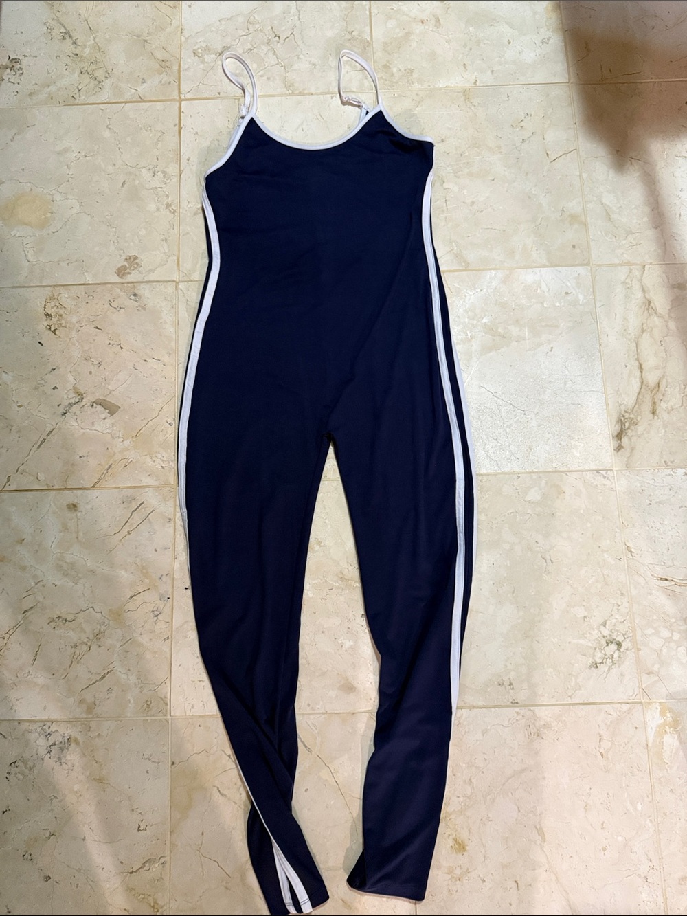 Navy Sleeveless One-Piece Jumpsuit with White Trim